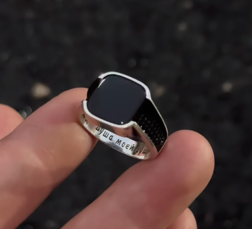 Black Stone Italian Silver Ring for Men