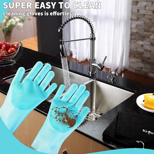 Silicone Dishwashing Gloves with Scrubber