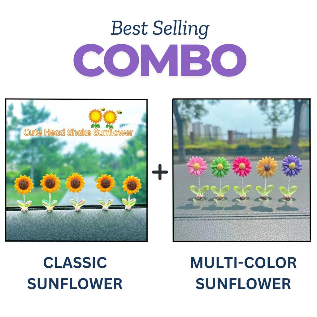 Multi color Sunflower Car Dashboard Decor Pack of 5
