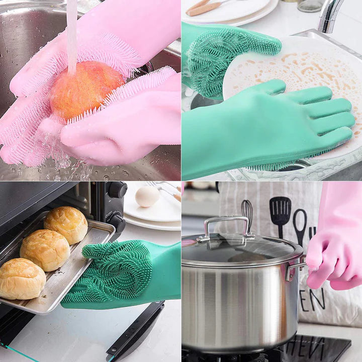 Silicone Dishwashing Gloves with Scrubber