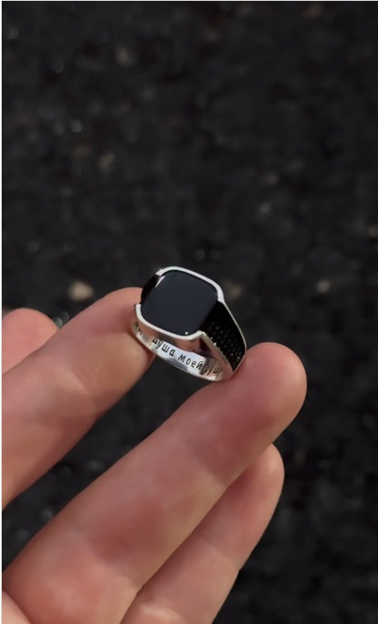 Black Stone Italian Silver Ring for Men