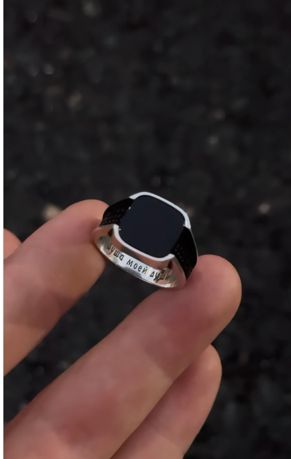 Black Stone Italian Silver Ring for Men