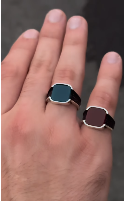 Black Stone Italian Silver Ring for Men